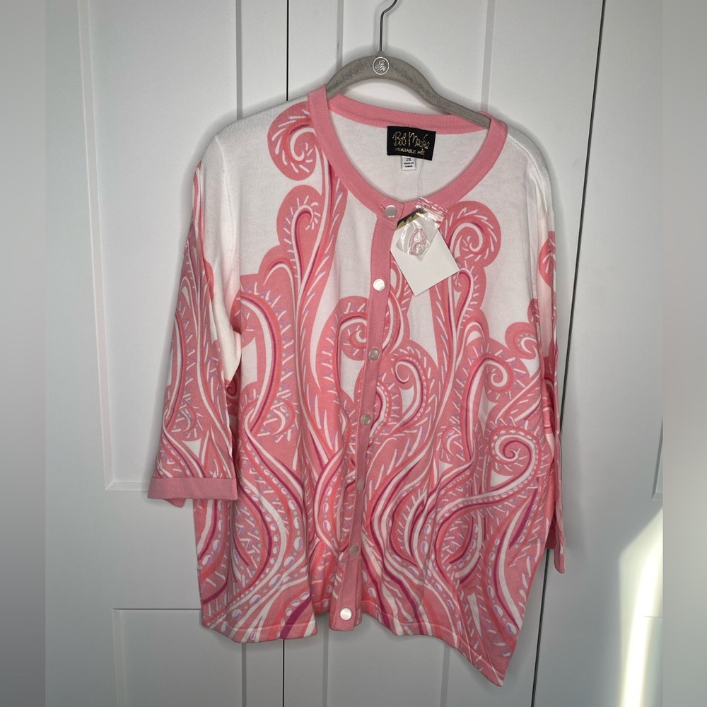 NWT Bob Mackie Wearable Art Paisley Print Cardigan Sweater.1x